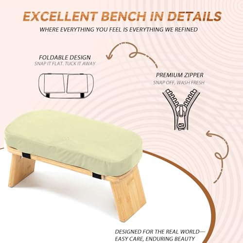 Meditation Bench, Bamboo Meditation Stool, Folding Kneeling Meditation Bench, Seiza Prayer Bench (Beige) - color: Beige