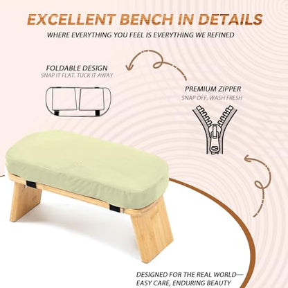 Meditation Bench, Bamboo Meditation Stool, Folding Kneeling Meditation Bench, Seiza Prayer Bench (Beige) - color: Beige