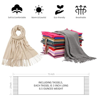 RIIQIICHY Women's Scarf Pashmina Shawls and Wraps for Evening Dress Bridesmaid Wedding Bridal Winter Warm Long Large Scarves - color: Beige