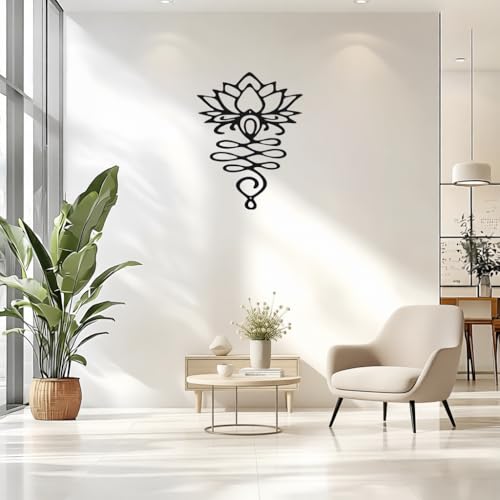 OQUQO Lotus Flower Wall Art, Black Metal Spiritual Home Decor, Meditation Room Sculpture for Living Room, Bedroom, Office (Black)