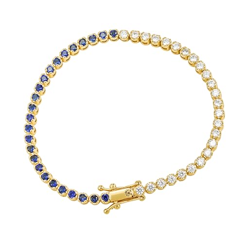 CAITLYNMINIMALIST 18K Gold-Plated & Rhodium-Plated Silver CZ Diamond Tennis Bracelet for Women – 3–4mm Dainty Stacking Box Clasp Bracelet (6–7 in) - color: 01-18K Blue Diamond, size: 6.5 Inches