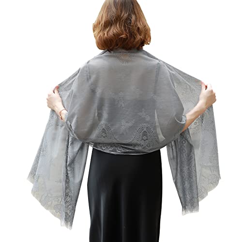RIIQIICHY Shawls and Wraps for Evening Dresses Scarfs for Women Pashmina Wedding Formal Shawl - color: Grey-3