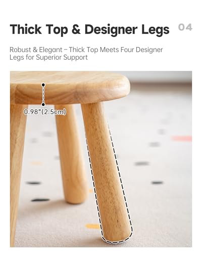 Small Solid Wood Stool, 10" Round Wooden Step Stool for Kids & Adults, Sturdy Plant Stand, Low Sitting Stool for Bathroom, Bedroom & Nursery, Easy Tool-Free Assembly, Natural (1 Pack)