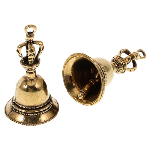 FOMIYES Brass Lucky Beads Hand Bell - 2Pcs Buddhist Meditation Prayer Bells for Self Healing - Retro Keychain Pendants for Decoration