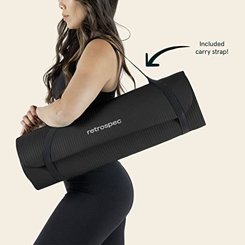 Retrospec Solana Yoga Mat 1" Thick w/Nylon Strap for Men & Women - Non Slip Exercise Mat for Home Yoga, Pilates, Stretching, Floor & Fitness Workouts