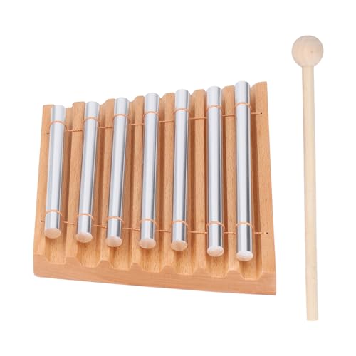7 Tone Meditation Chime Aluminum Beech Wood Handheld Percussion Instrument with Mallet for Sound Healing, Yoga, and Mindfulness Practice ﻿