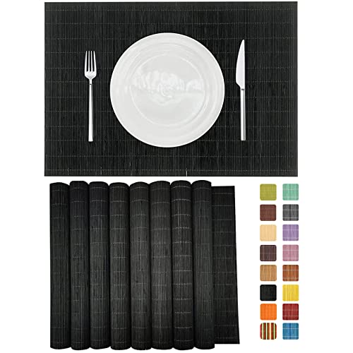Set of 8 Pcs Bamboo Placemats Sushi Rolling Mat Japanese Style Natural Anti-Slip Bamboo Placemats Washable Heat-Resistant Table Mats for Dining Room and Kitchen（Black） - color: 4black, size: Set of 8