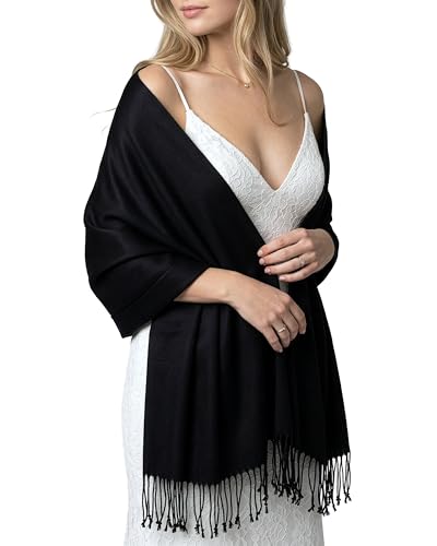 Achillea Lightweight Pashmina Scarf for Women – Soft Silky Shawl Wrap for Evening Dresses, Bridesmaids & Everyday Wear - color: Black