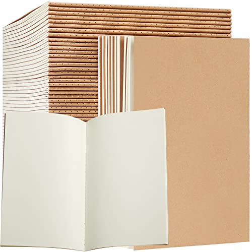 Sabary 72 Pack Kraft Paper Notebook Journals 5.5 Inch x 8.3 Inch A5 Notebook in Bulk Softcover Ruled for Writing Sketch Travel Journal with 60 Pages 30 Sheets(Brown,Unlined) - color: Brown, style: Unlined