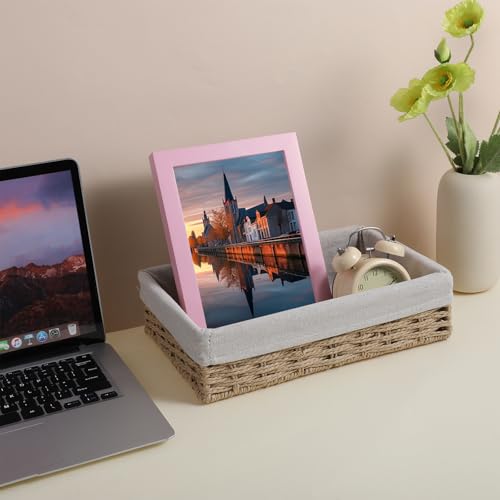 3 Pack Small Wicker Baskets for Organizing,Paper Rope Storage Basket，Desk Basket With Liner,Hand Towel Baskets, Baskets for Drawer Organizing, Toilet Tank Basket