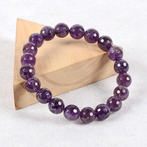 Justinstones Gemstone Crystals Chakra Beads Bracelet Crystal Healing 10mm Round Stretchable Bracelet for Her Gift - color: Faceted Amethyst