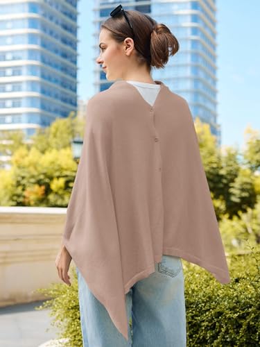 Lacretazhi Women'S Shawl Wraps Poncho Sweater Lightweight Knit Scarf With Buttons Versatile Cape Cardigan Spring Summer Fall - color: Khaki