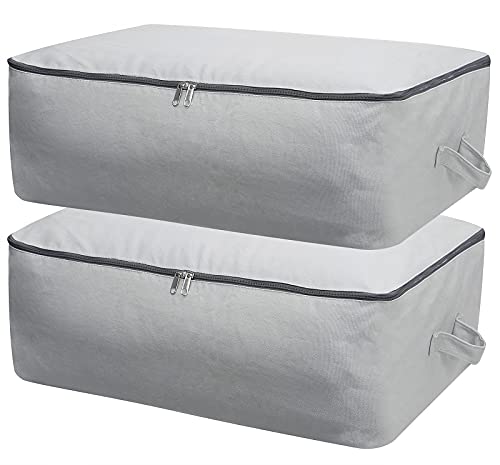 2PCS Durable Cotton Canvas, Soft Space Save Storage Bag Wardrobe Organizer with Handle & Zipper for Beddings, Comforters, Pillows, Blankets, Clothes, 25.6×18.5×8.7inch, Light Gray - color: Light Gray