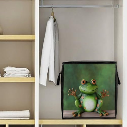 Welcome Frog Storage Bag Portable Closet Organizer Storage Bags Quilt Storage Bags with Zippered Breathable Storage Bag with Carry Handles for Blanket Pillow Bedding