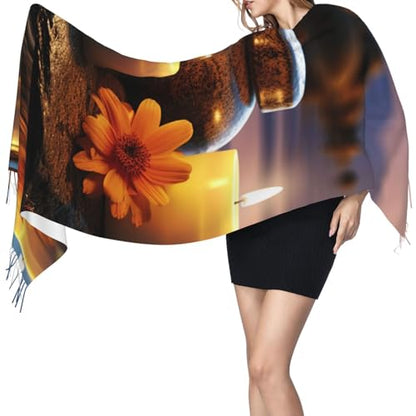 Candles Meditation Stones Winter Scarfs For Women Soft Long Warm Tassels Scarf Fashion Oversized Shawl Scarves Wraps