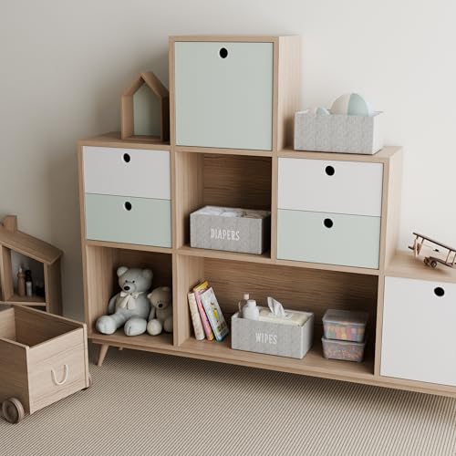 RGI Home Decorative Storage Bins, Set of 3 Rectangular Greyboard Organizer Baskets for Nursery or Child's Room, Durable and Stylish, Each 12" L x 7" W x 5.5" H, Ideal for Toys and Essentials, Gray