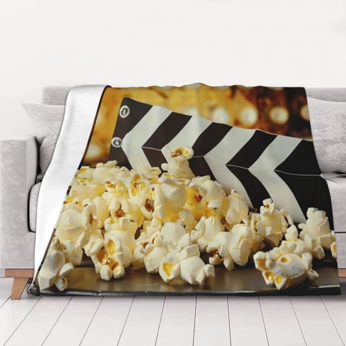 Flannel Throw Blanket 40x30 Inch, Cinema Movie Clapboard and Popcorn Prints Anti-Pilling Warm Fuzzy Blankets for Bed Sofa Couch Travel - color: Cinema Movie Clapboard and Popcorn, size: 40x30 Inch