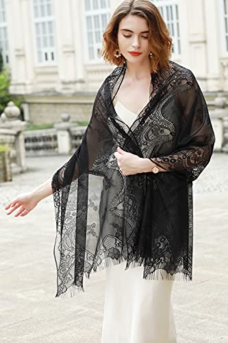 RIIQIICHY Shawls and Wraps for Evening Dresses Scarfs for Women Pashmina Wedding Formal Shawl - color: Black-3