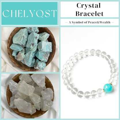 Beaded Bracelets for Women,Stretch Healing Crystal Bracelet Natural Stone Gemstone Jewelry Gifts - color: Style F-Clear Quartz&Amazonite