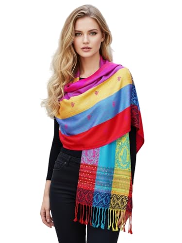 PASKMLNA Double Side Multi Colors Silky Tropical Colorful Exotic Pashmina Wrap Shawl Scarf Rave - color: #8purple