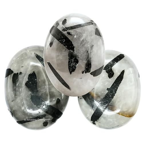 Amazing Gemstone Black Rutilated Quartz Crystals and Healing Stones - Large Palm Stone Crystals Piedra - Crystal for Good Luck, Positive Energy, Meditation - Unique Stocking Stuffers Gifts for Women - color: Black Rutilated Quartz
