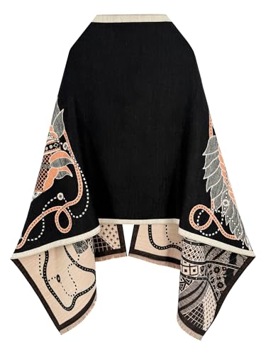 Women's Reversible Pashmina Shawl Wrap for Women Big Scarf Holiday Gifts - color: Black-orange-teal