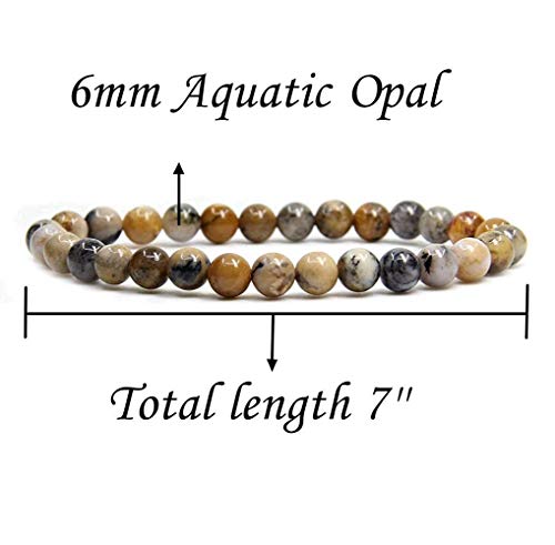 Angelstones Handmade Natural Healing Gemstone 6mm Round Beads Stretch Crystal Bracelet 7 Inch Unisex - color: Aquatic Opal