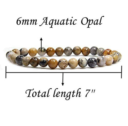 Angelstones Handmade Natural Healing Gemstone 6mm Round Beads Stretch Crystal Bracelet 7 Inch Unisex - color: Aquatic Opal