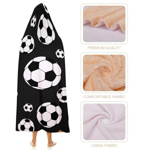 Soccer Balls Football Large Size Comfortable Hooded Blanket, Warm Blanket 40"x50" - color: Soccer Balls Football, size: 40"x50"