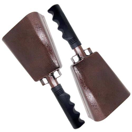 Deke Home - 2 Pack 10 Inch Steel Cowbells with Handle, Loud Noise Makers for Football, Sports, Parties, Competitions, School Spirit & Safety, Large Hand Bell for Cheering & Percussion Instrument - color: Copper, size: 10 Inch
