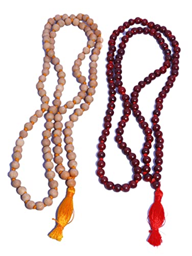 Mala Pack of 2 Rose Wood Mala and Tulsi Mala Beads 108 + 1 | Buddhist Prayer Beads Mala for Jaap and Unique rudraksha mala| knotted prayer beads & Meditation Beads
