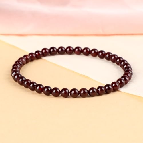 LPBeads Handmade Natural Gemstone Stretch Elastic Bracelet Healing Crystal Round Stone Beads Jewelry Gifts for Women Men - color: Garnet, size: 4mm