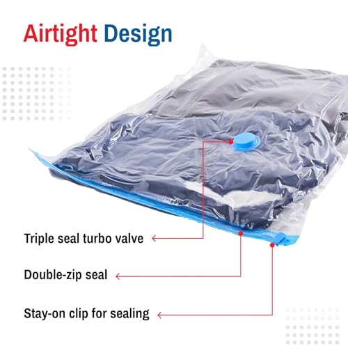 6 Pack Small Vacuum Storage Bags for Comforters, Blankets & Clothes – Vacuum Sealed Compression Bags with Hand Pump – Space Saver Storage Bags for Bedding, Moving, Travel & Organization