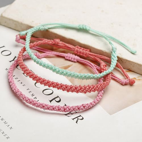 Handmade Braided String Rope Bracelets Simple Adjustable Woven Bracelet Tibetan Buddhist Protection Good Luck Kabbalah Amulet String Boho Summer Surfer Bracelets Waterproof Anklets