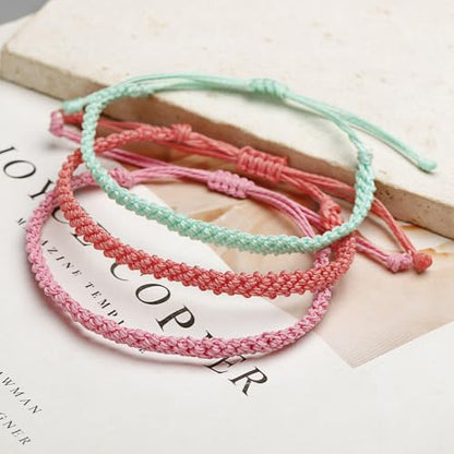 Handmade Braided String Rope Bracelets Simple Adjustable Woven Bracelet Tibetan Buddhist Protection Good Luck Kabbalah Amulet String Boho Summer Surfer Bracelets Waterproof Anklets