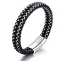 Men's Leather Bracelet, Stackable Stainless Steel Clasp Bracelets for Men Stylish Birthday, Thanksgiving, Valentine's Day Gift for My Man - style: 8" Black and White