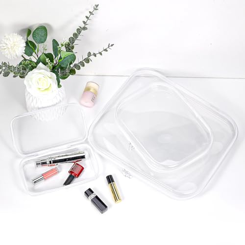 BOBOKA 3PCS Clear Hard Shell Zipper Case for Storage, Portable Waterproof Cosmetic Bag with Zipper, Plastic Clear Pencil Case, Toiletry Pouch, Travel Organizer, Toy Storage Bins