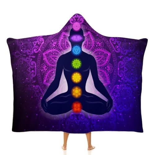 Seven Chakra Yoga Meditation Lotus Purple Mandala Large Size Comfortable Hooded Blanket, Warm Blanket 50"x60" - color: Seven Chakra Yoga Meditation Lotus Purple Man, size: 50"x60"