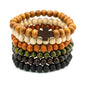 6-Piece Stack, Cross Bangle Wooden Bead Bracelet Set - Beaded Bracelets for Women Men 8mm Round Beaded Stretch Bracelets Unisex Yoga Bracelet