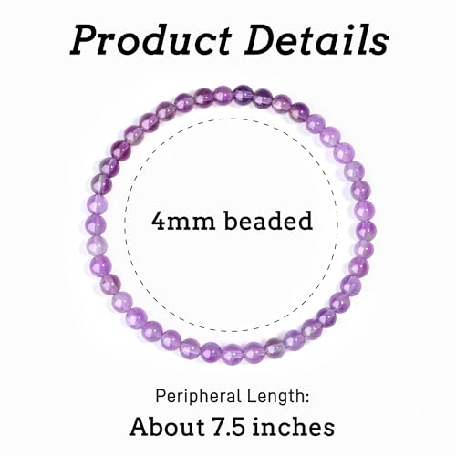 MAIBAOTA Healing Crystal Bracelet for Women Men, 8/4 mm Natural Stone Beaded Bracelets, Jewelry Birthday Gifts, Round Gemstones Stretch Bracelets - color: Purple-Amethyst, size: 4 mm