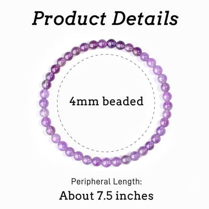 MAIBAOTA Healing Crystal Bracelet for Women Men, 8/4 mm Natural Stone Beaded Bracelets, Jewelry Birthday Gifts, Round Gemstones Stretch Bracelets - color: Purple-Amethyst, size: 4 mm