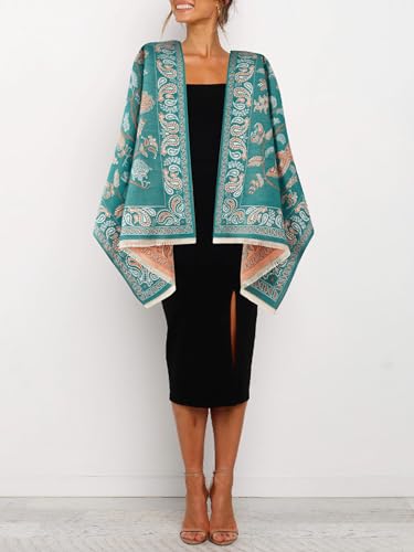 Women's Reversible Pashmina Shawl Wrap for Women Big Scarf Holiday Gifts - color: Teal Green-orange