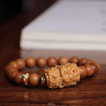 Zen Dear Unisex Teak Wood Prayer Beads Buddha Buddhist Beads Japa Mala Necklace Bracelet Bead - style: 8mm x 18 beads+GuanYin