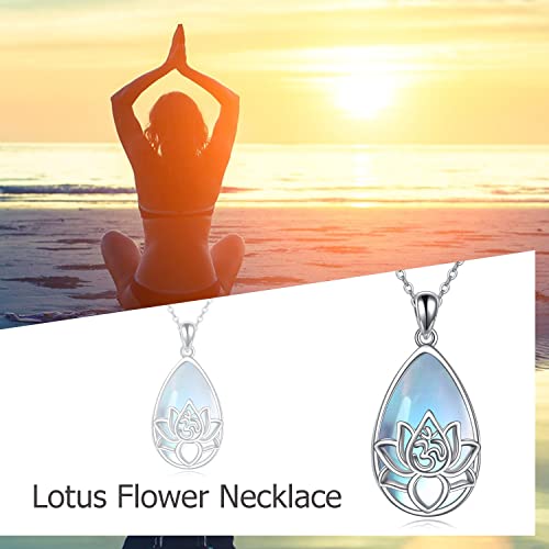 ONEFINITY Lotus Necklace 925 Sterling Silver Moonstone Pendant Necklace Yoga Lotus Jewelry for Women - style: Teardrop moonstone