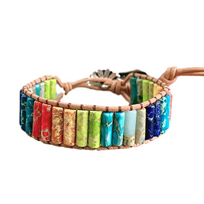 7 Chakra Bracelet Bohemian Handmade Leather Wrap Healing Protection Natural Stone Yoga Beaded Bracelets Boho Friendship Jewelry - color: Chakra 6