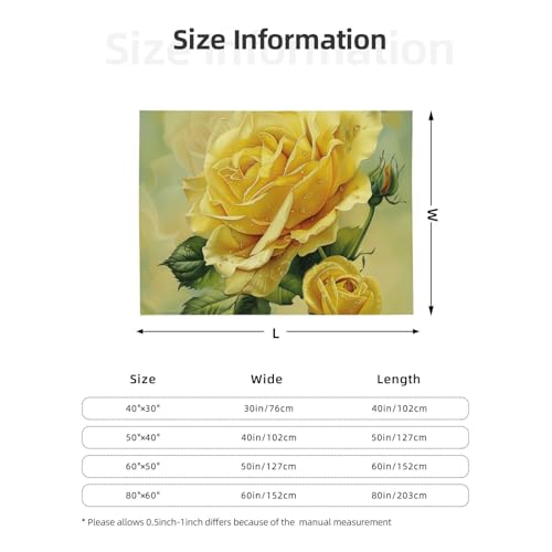 Flannel Throw Blanket 50x40 Inch, Yellow Rose Prints Anti-Pilling Warm Fuzzy Blankets for Bed Sofa Couch Travel - color: Yellow Rose, size: 50x40 Inch