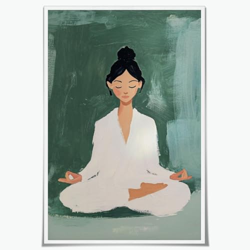Green Meditation Wall Art Boho Woman Yoga Pose Poster Mindfulness Zen Print Calming Corner Art Preppy Dorm Decor 8x12inch Unframed - color: style-3-Unframed, size: 8"L x 12"W