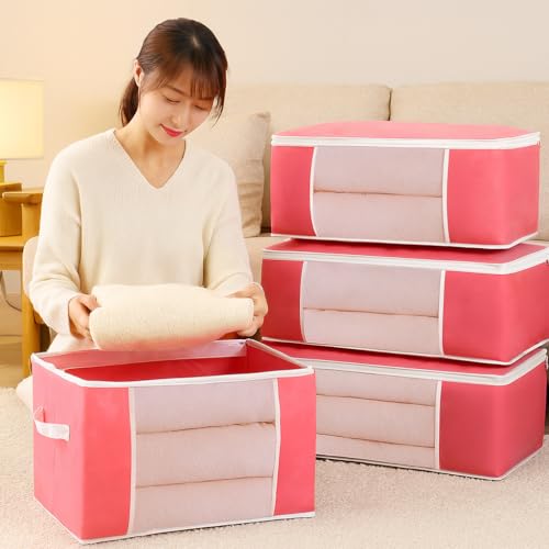 XL Large Capacity Non-Woven Fabric Storage Bag - New Packing Bag for Clothes and Quilts,Rose Red - color: Rose Red