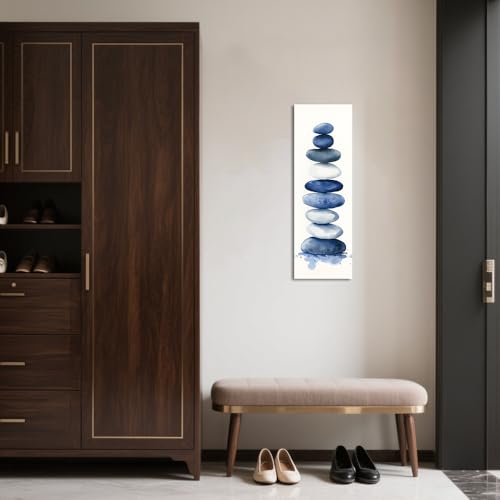 ZQQART Zen Stone Canvas Wall Art Blue and White Zen Stone Paintings Bathroom Pictures Relaxing Spa Meditation Room Spiritual Artwork for Living Room Framed (14W x42L) - size: 14W"x42L"