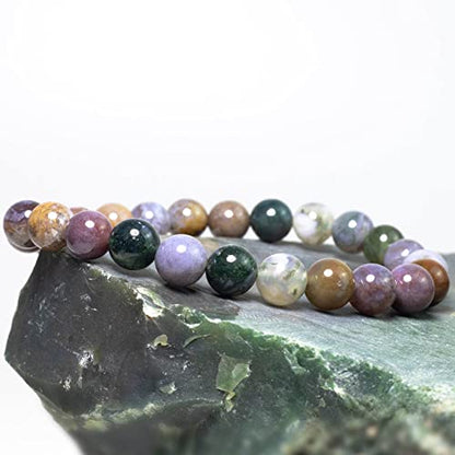 8mm Natural Gemstone Stretch Bracelet, Handmade Unisex Crystal Bracelets for Meditation, Yoga, Spiritual Healing & Positive Energy - color: Moss Agate